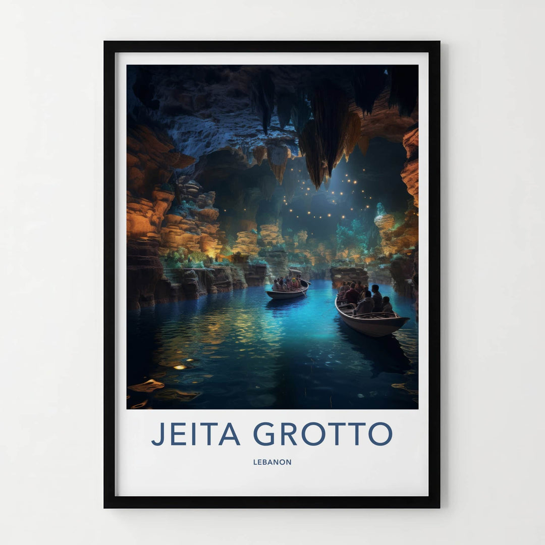 Jeita Grotto Poster - Lebanon Travel Art - Illuminated Cave Tour Home Decor