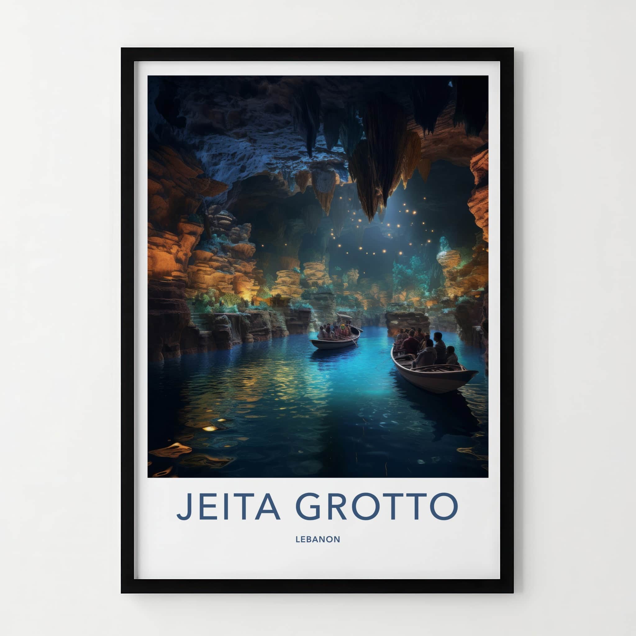 Jeita Grotto Poster - Lebanon Travel Art - Illuminated Cave Tour Home Decor