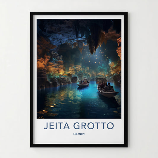 Jeita Grotto Poster - Lebanon Travel Art - Illuminated Cave Tour Home Decor