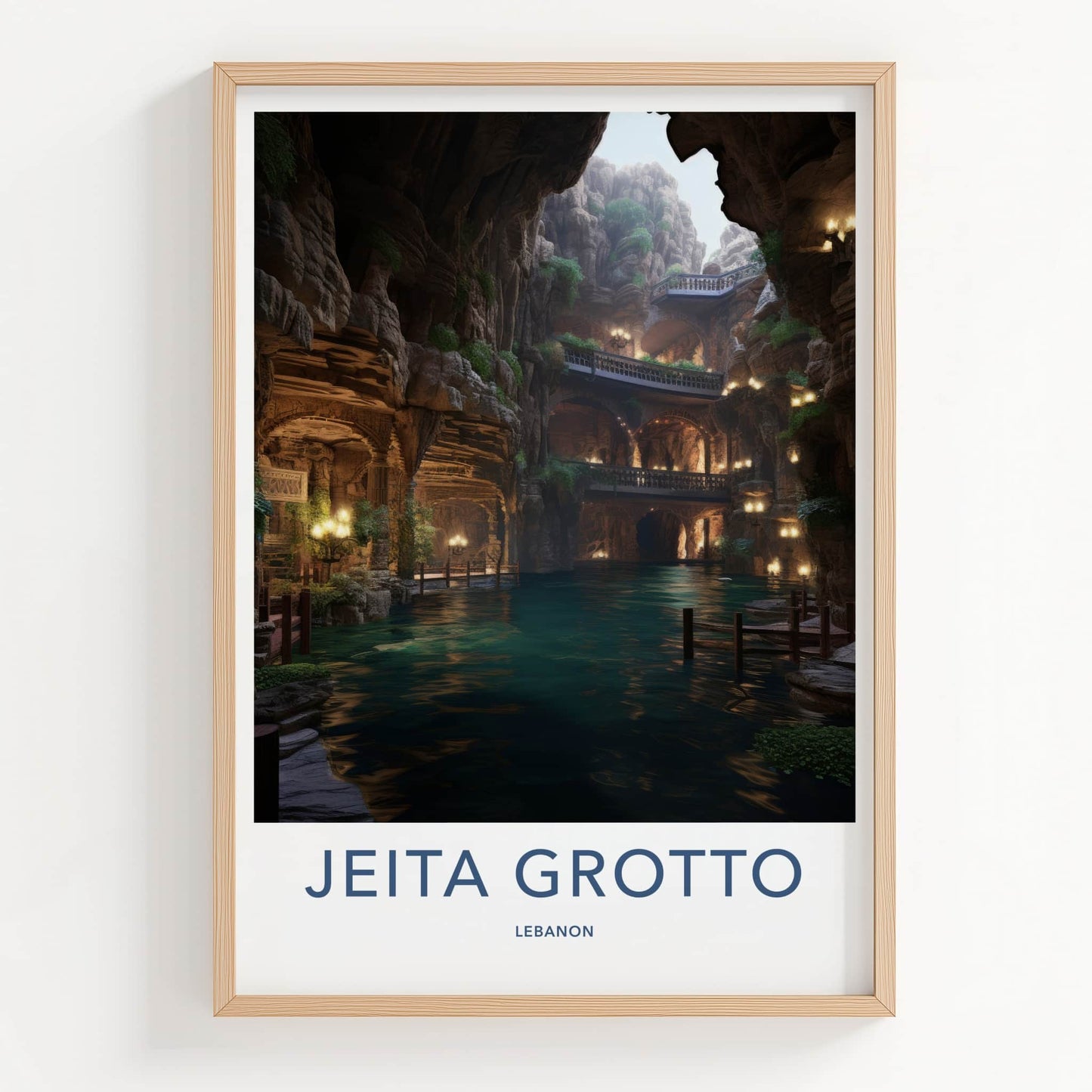 Jeita Grotto Poster - Lebanon Travel Art - Lit Cave Waterway Home Decor