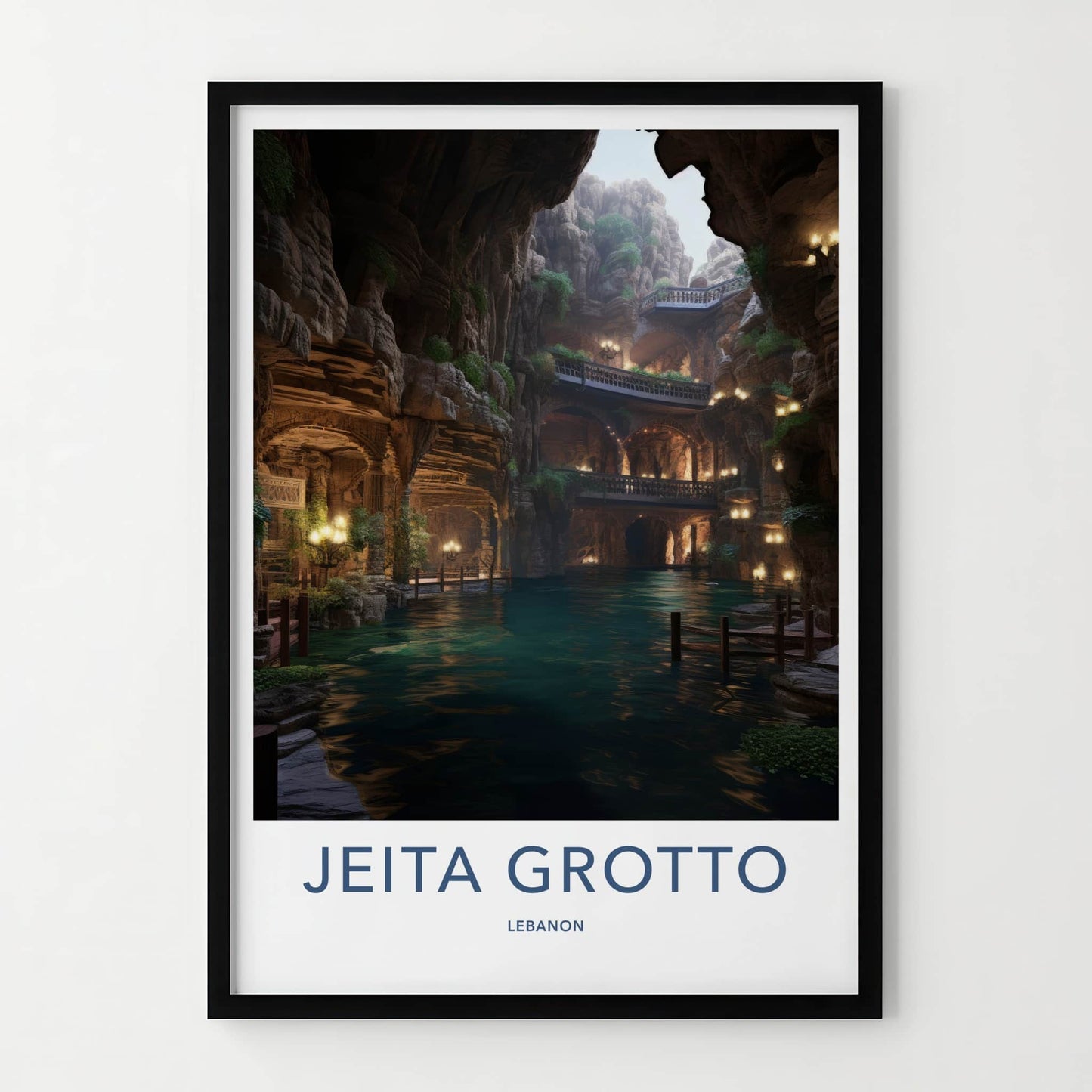 Jeita Grotto Poster - Lebanon Travel Art - Lit Cave Waterway Home Decor