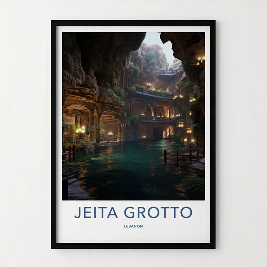 Jeita Grotto Poster - Lebanon Travel Art - Lit Cave Waterway Home Decor