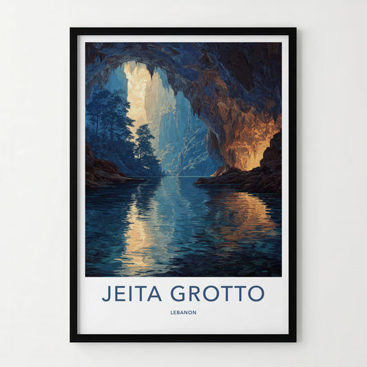 Jeita Grotto Poster - Lebanon Travel Art - Sunlit Cave Waters Home Decor