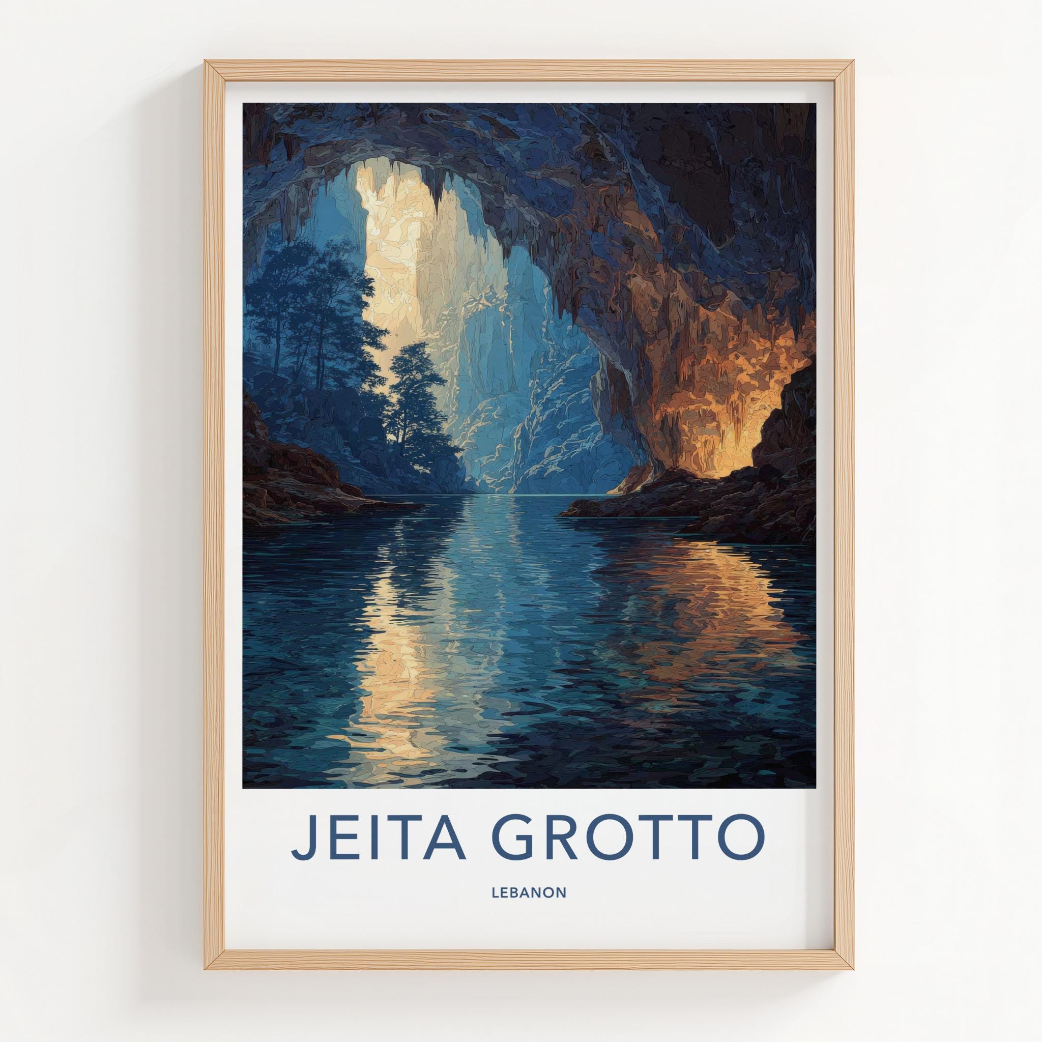 Jeita Grotto Poster - Lebanon Travel Art - Sunlit Cave Waters Home Decor