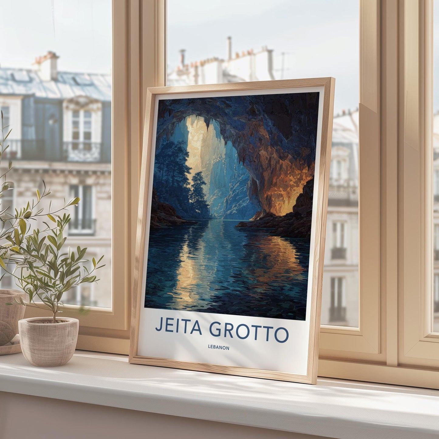 Jeita Grotto Poster - Lebanon Travel Art - Sunlit Cave Waters Home Decor
