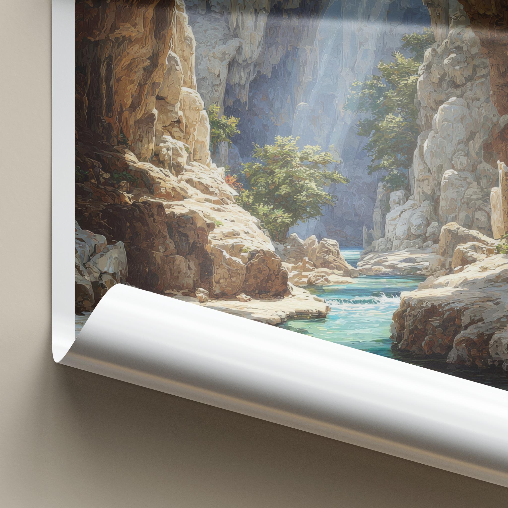 Jeita Grotto Poster - Lebanon Wall Art - Sunlit Cavern Stream Home Decor
