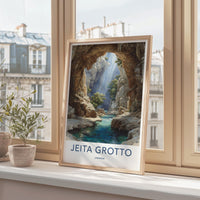 Jeita Grotto Poster - Lebanon Wall Art - Sunlit Cavern Stream Home Decor