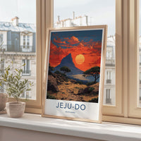 Jeju-Do Poster - South Korea Art Print - Orange Sky Mountain Wall Decor