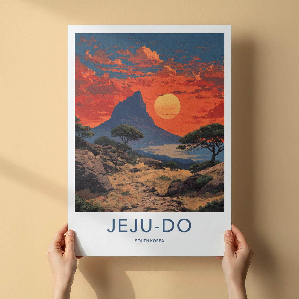 Jeju-Do Poster - South Korea Art Print - Orange Sky Mountain Wall Decor