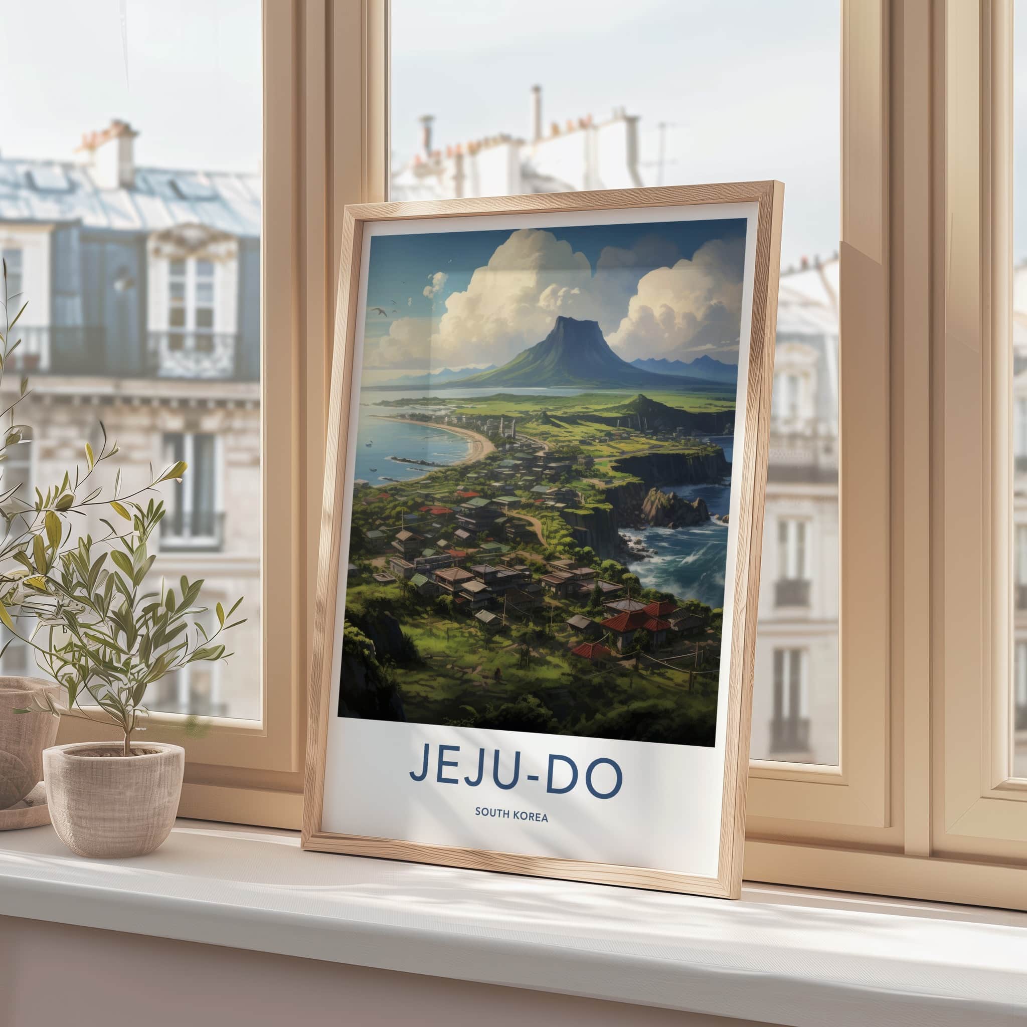 Jeju-Do Poster - South Korea Travel Art - Coastal Island Village Home Decor