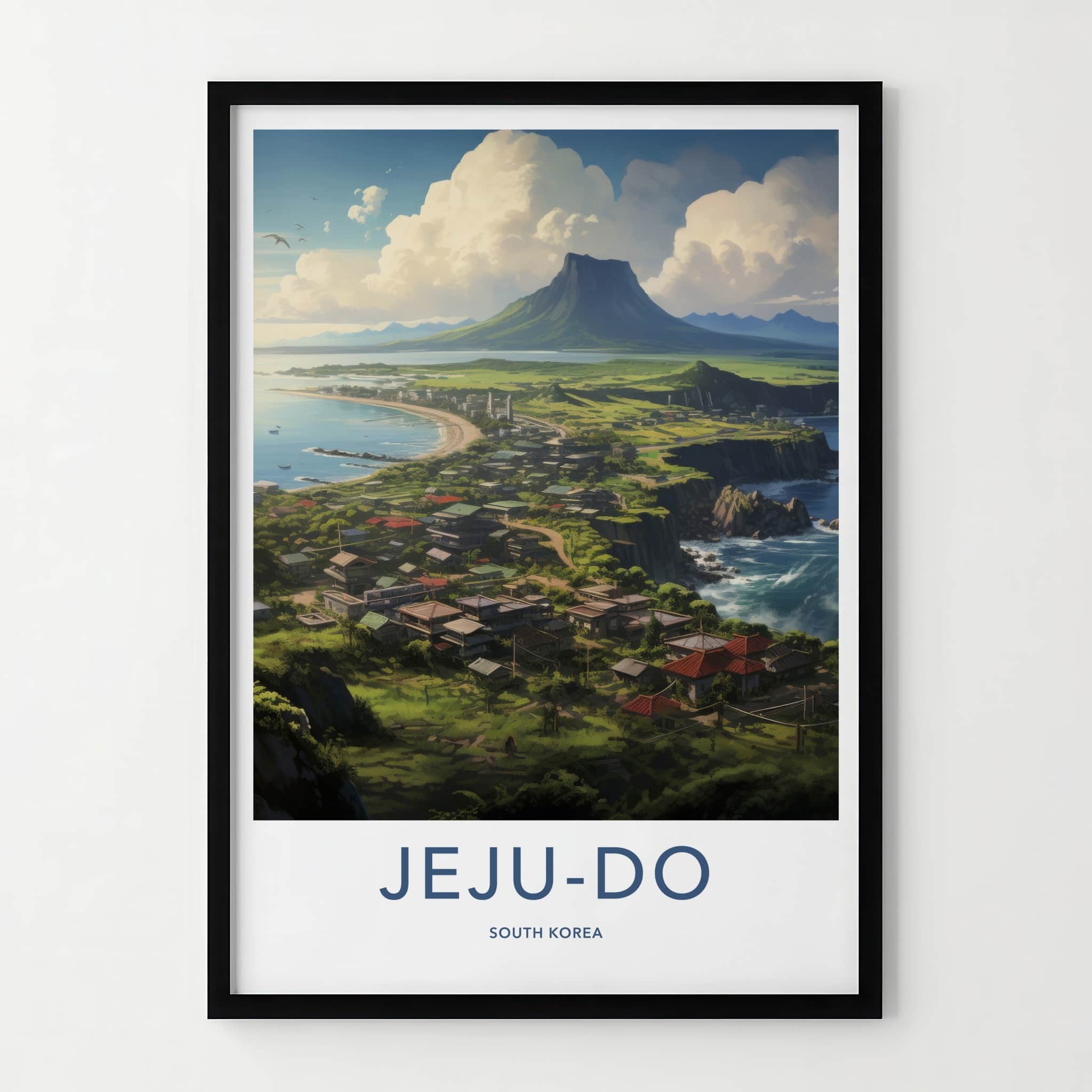 Jeju-Do Poster - South Korea Travel Art - Coastal Island Village Home Decor