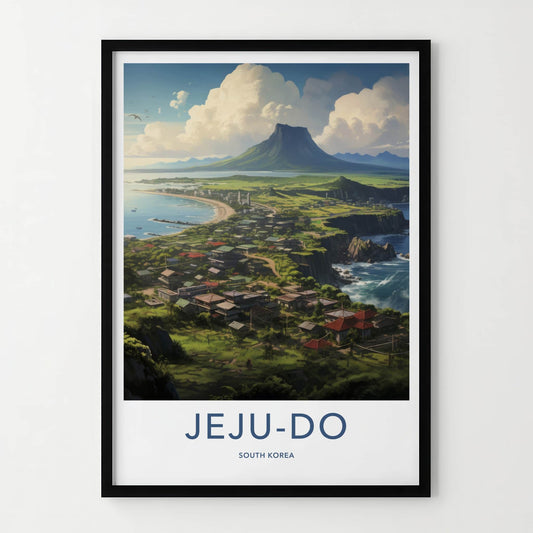 Jeju-Do Poster - South Korea Travel Art - Coastal Island Village Home Decor