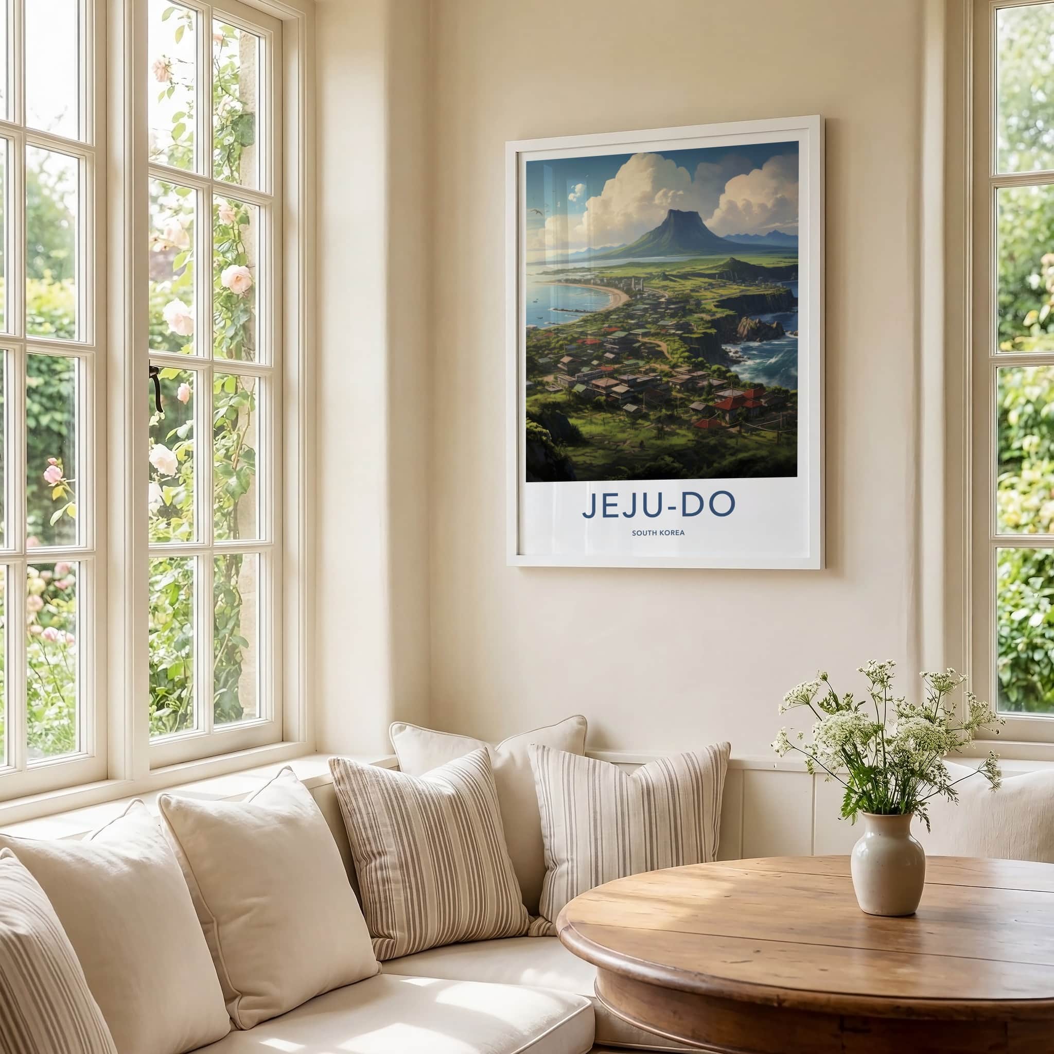 Jeju-Do Poster - South Korea Travel Art - Coastal Island Village Home Decor