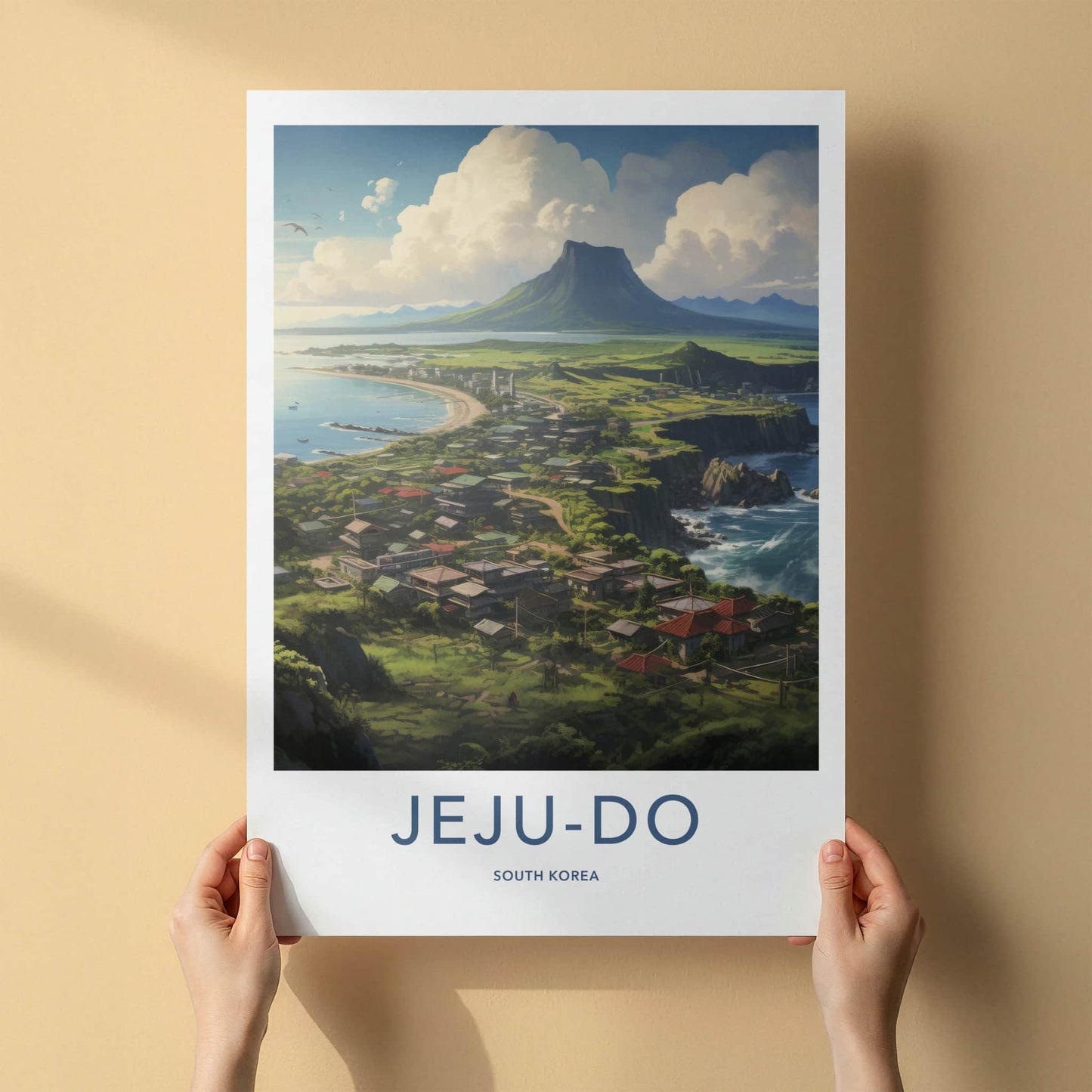Jeju-Do Poster - South Korea Travel Art - Coastal Island Village Home Decor