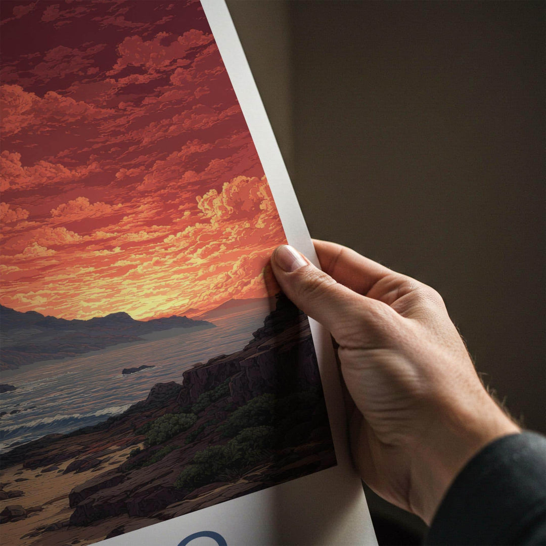 Jeju-Do Poster - South Korea Travel Art - Fiery Sky Ocean Home Decor
