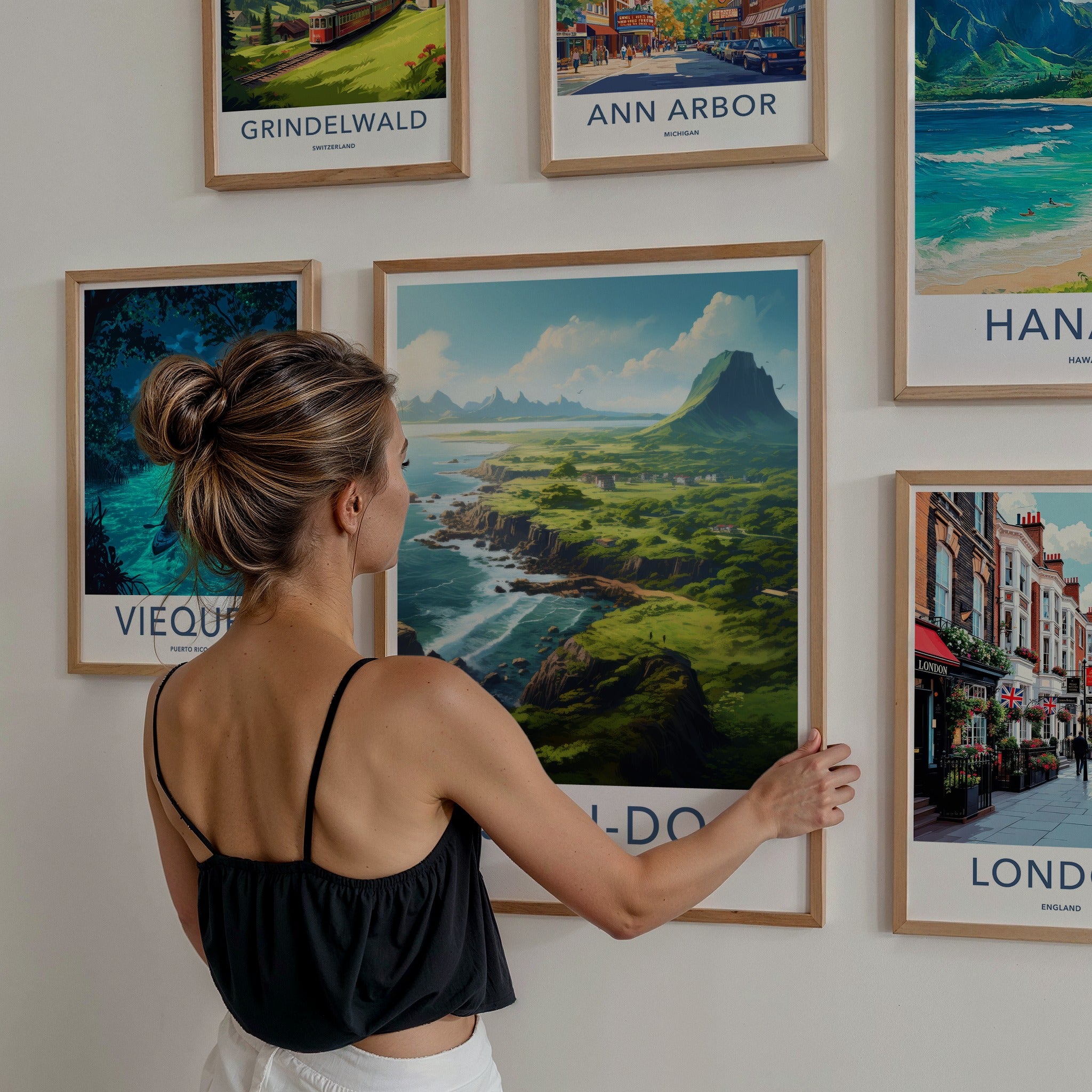 Jeju-Do Poster - South Korea Travel Art - Lush Coastal Mountain Home Decor