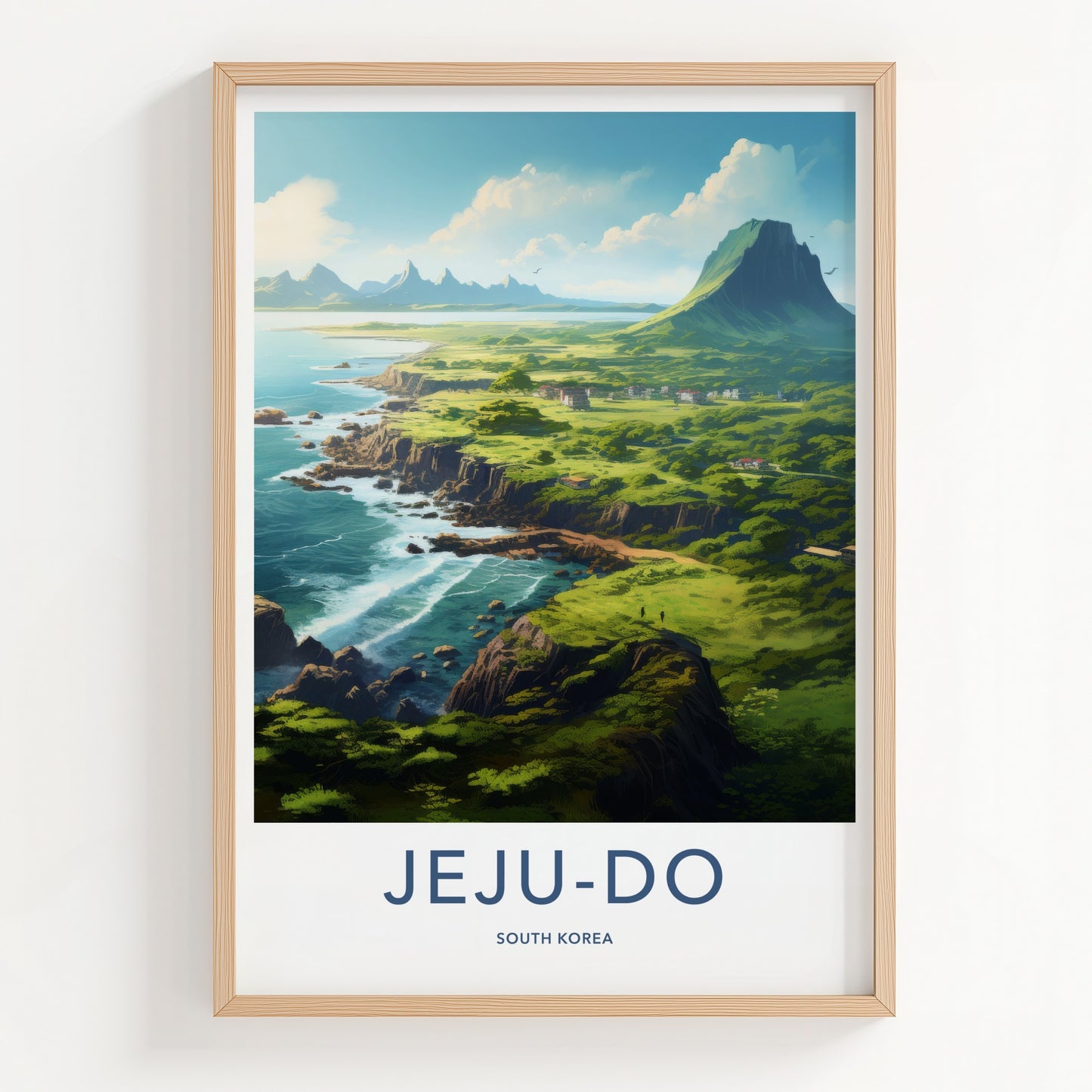 Jeju-Do Poster - South Korea Travel Art - Lush Coastal Mountain Home Decor