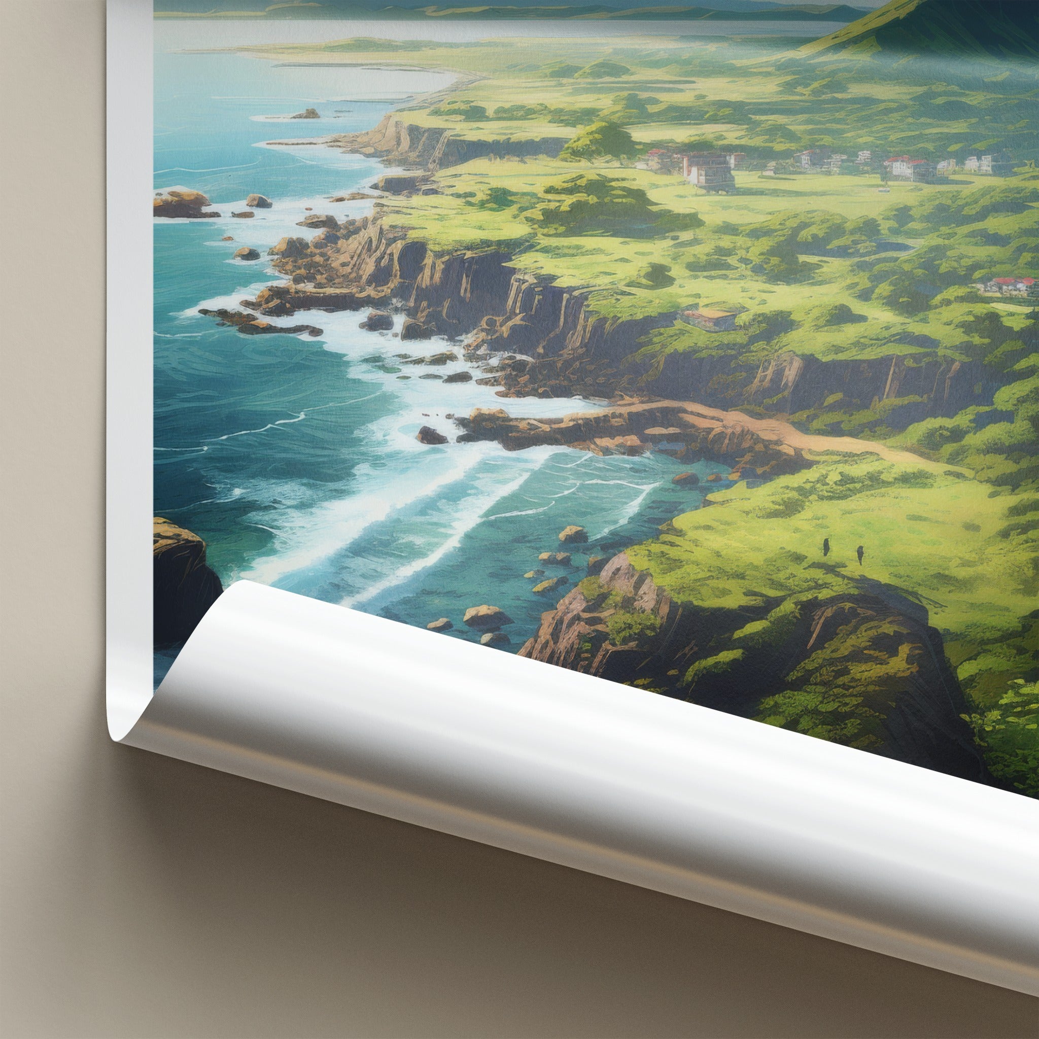 Jeju-Do Poster - South Korea Travel Art - Lush Coastal Mountain Home Decor