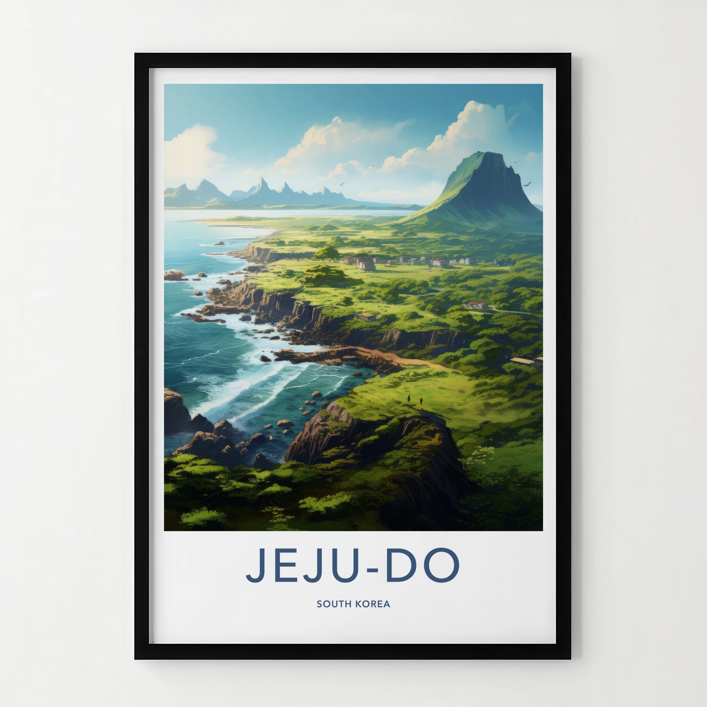 Jeju-Do Poster - South Korea Travel Art - Lush Coastal Mountain Home Decor