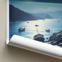 Jeju Do Poster - South Korea Travel Art - Moonlit Rocky Shore Home Decor