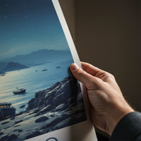 Jeju Do Poster - South Korea Travel Art - Moonlit Rocky Shore Home Decor