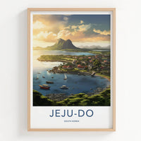Jeju-Do Poster - South Korea Travel Art - Vivid Coastal Village Wall Decor