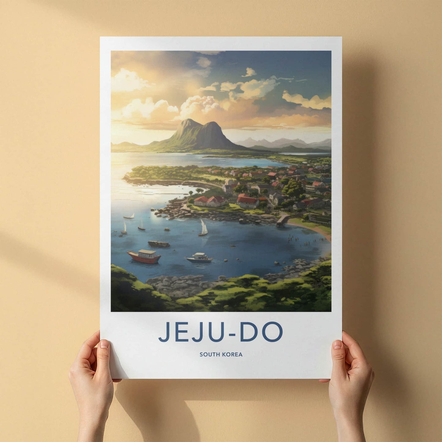 Jeju-Do Poster - South Korea Travel Art - Vivid Coastal Village Wall Decor