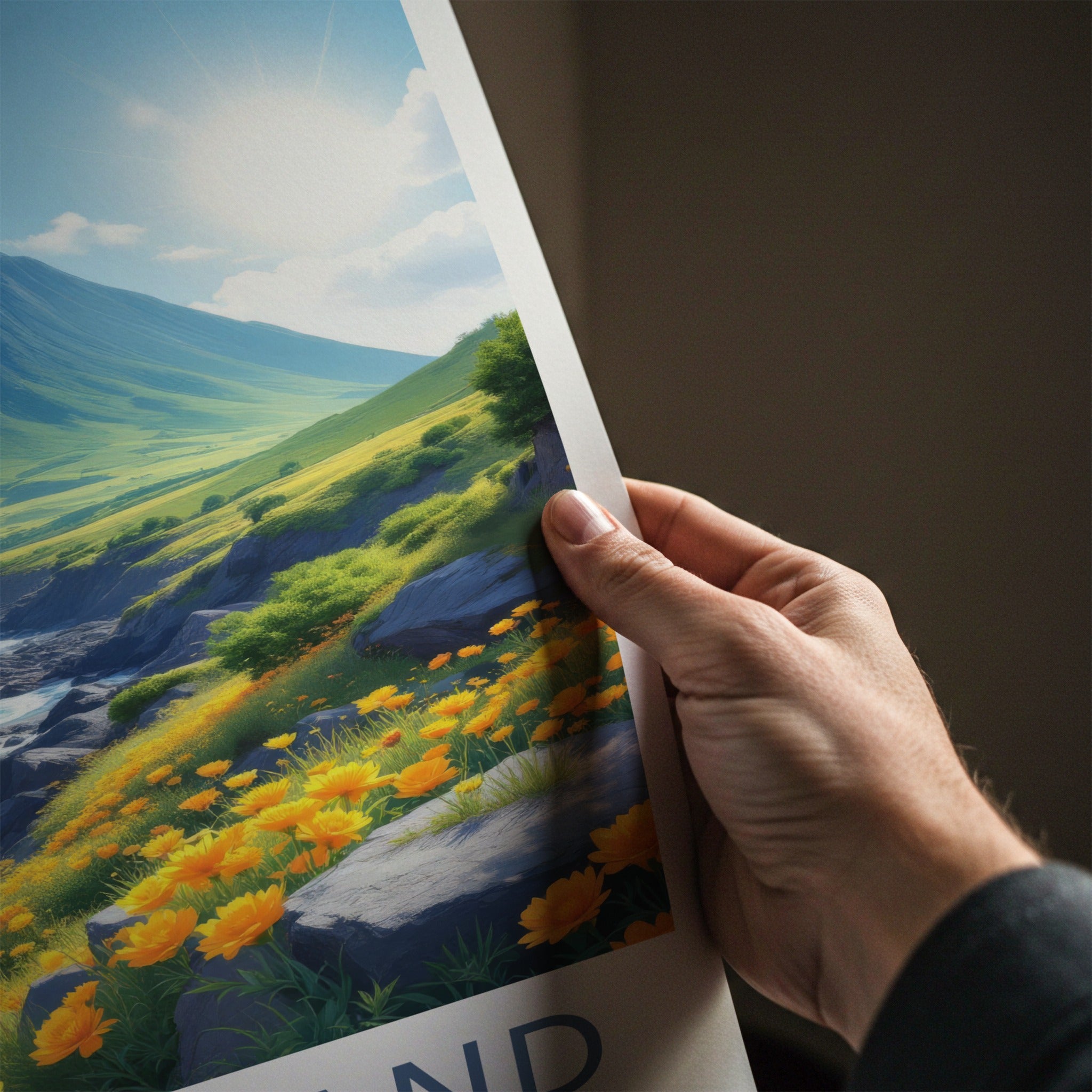 Jeju Island Poster - South Korea Travel Art - Mountain Ocean Flowers Wall Decor