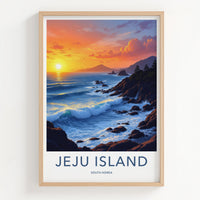 Jeju Island Poster - South Korea Travel Art - Vibrant Ocean Sunset Home Decor