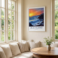 Jeju Island Poster - South Korea Travel Art - Vibrant Ocean Sunset Home Decor
