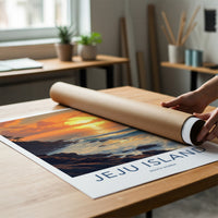 Jeju Island Poster - South Korea Travel Art - Vibrant Sunset Ocean Home Decor