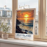 Jeju Island Poster - South Korea Travel Art - Vibrant Sunset Ocean Home Decor