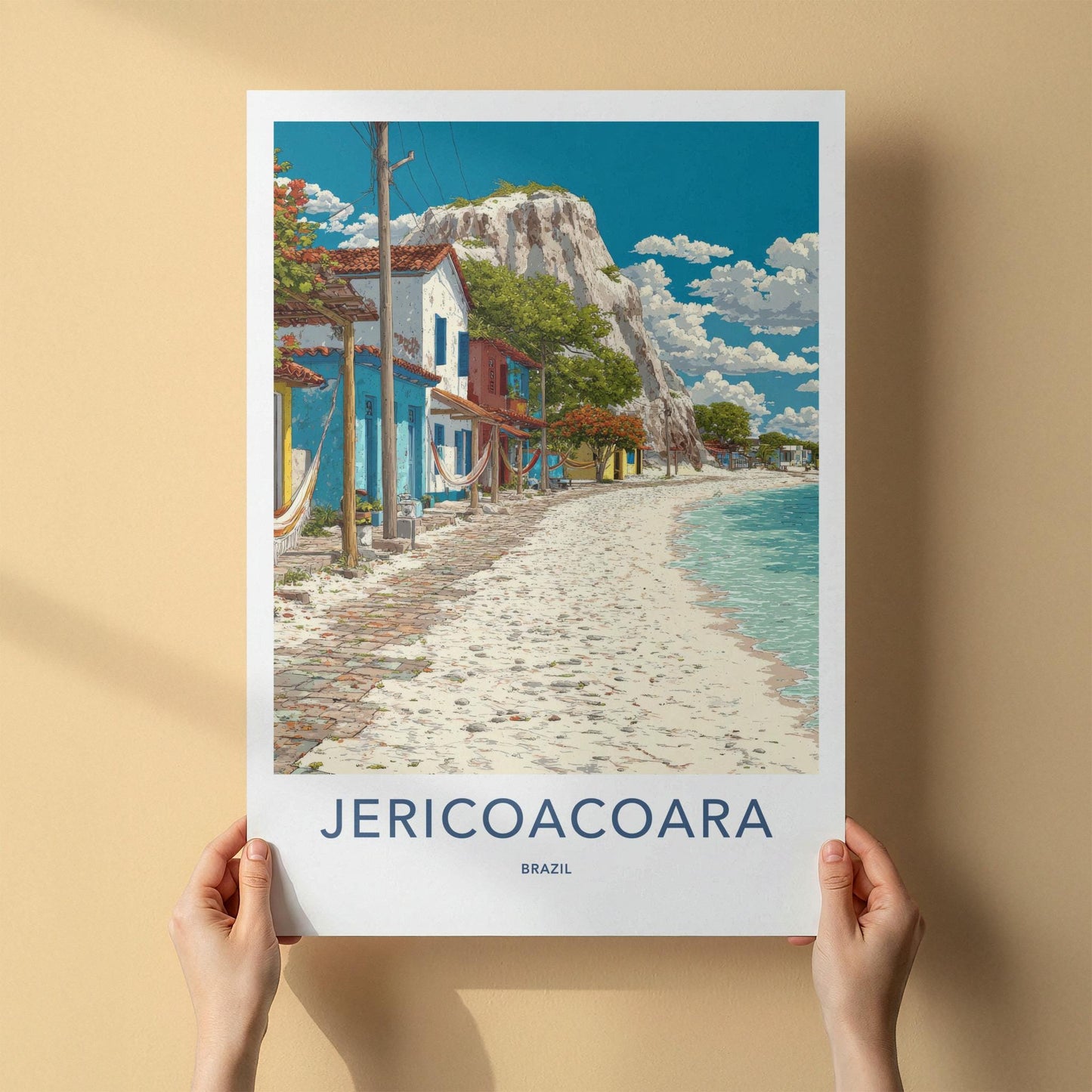 Jericoacoara Poster - Brazil Travel Art - Colorful Beachside Houses Home Decor