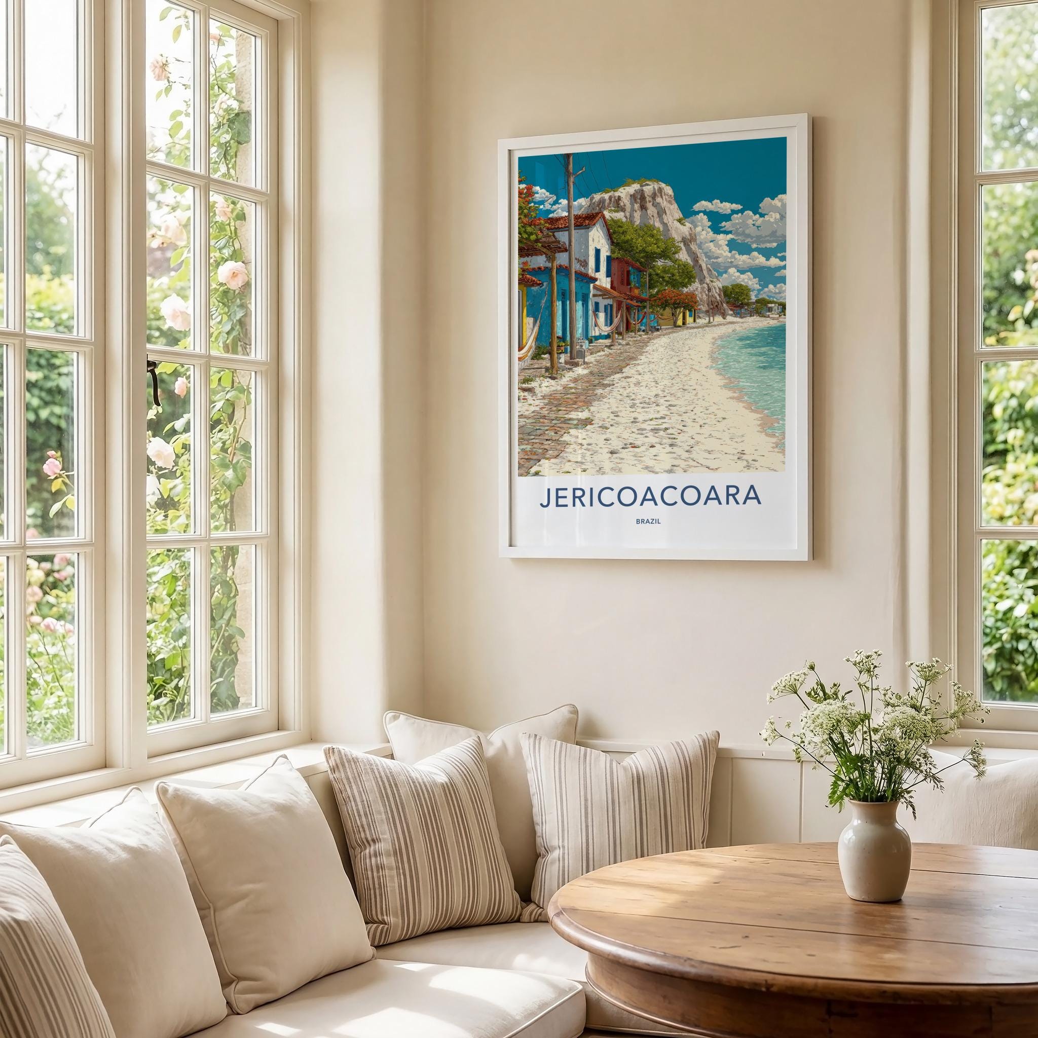 Jericoacoara Poster - Brazil Travel Art - Colorful Beachside Houses Home Decor