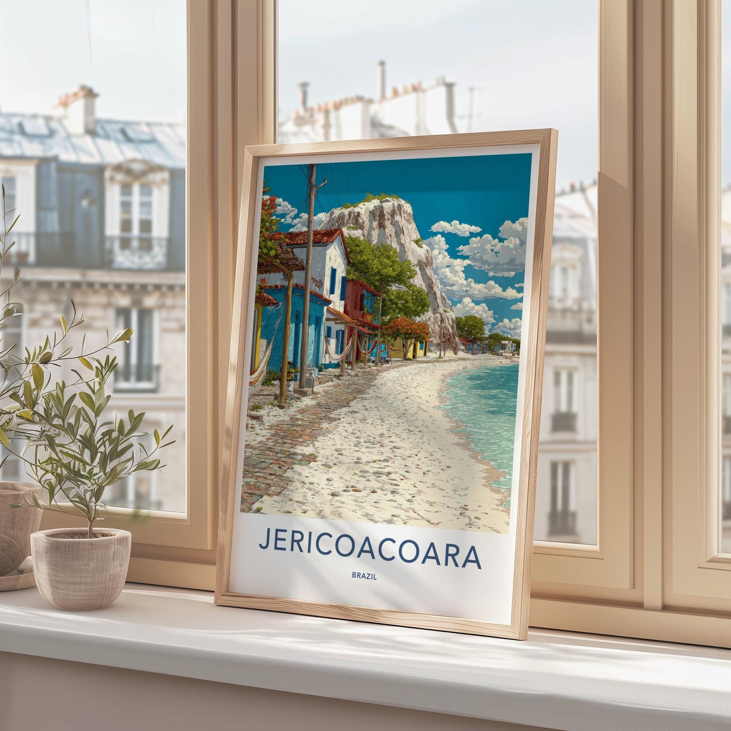 Jericoacoara Poster - Brazil Travel Art - Colorful Beachside Houses Home Decor