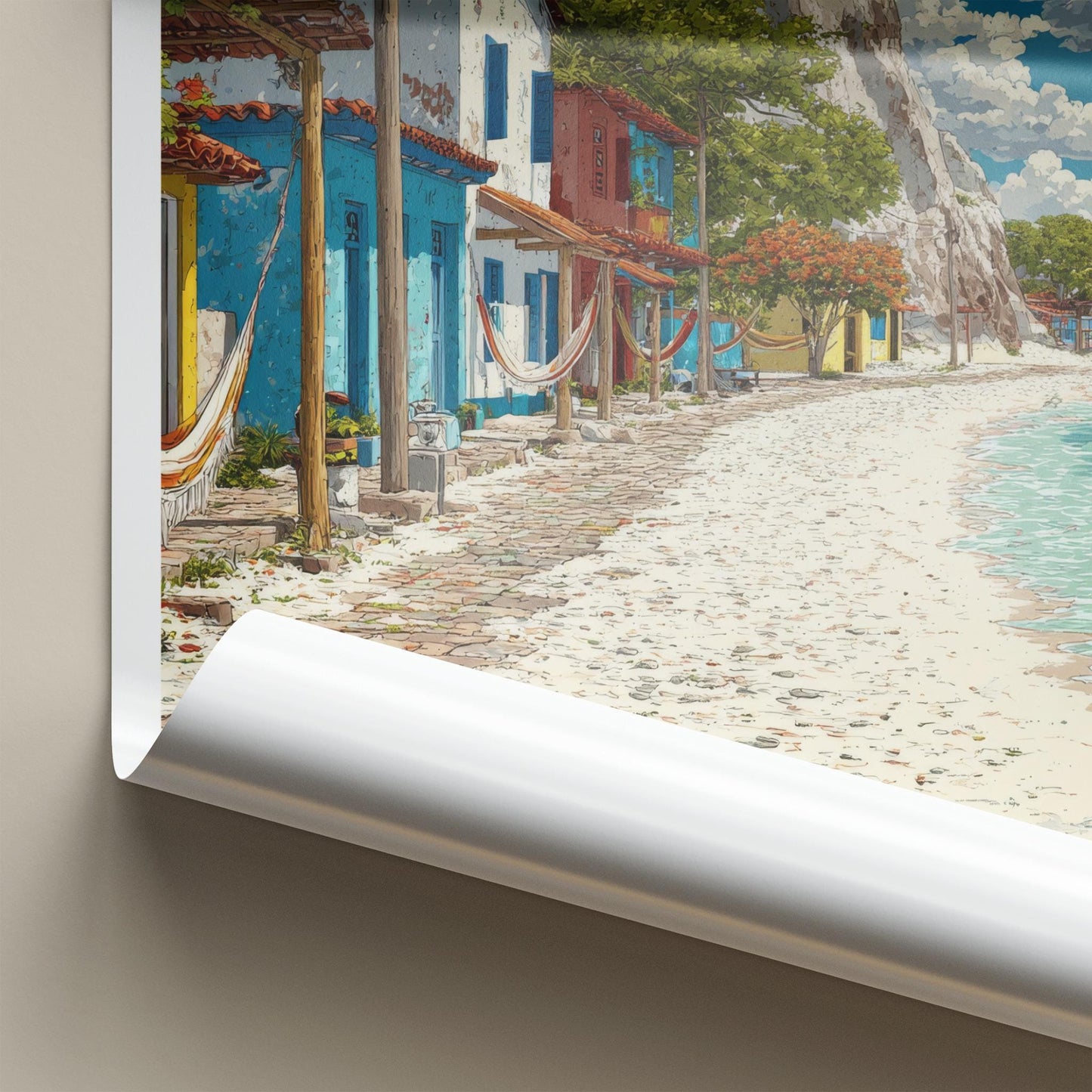 Jericoacoara Poster - Brazil Travel Art - Colorful Beachside Houses Home Decor