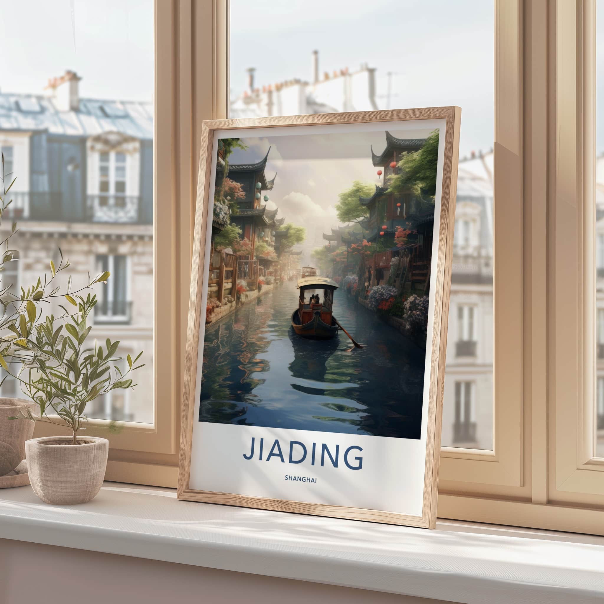 Jiading Poster - China Travel Art - Ancient Canal Houses Home Decor