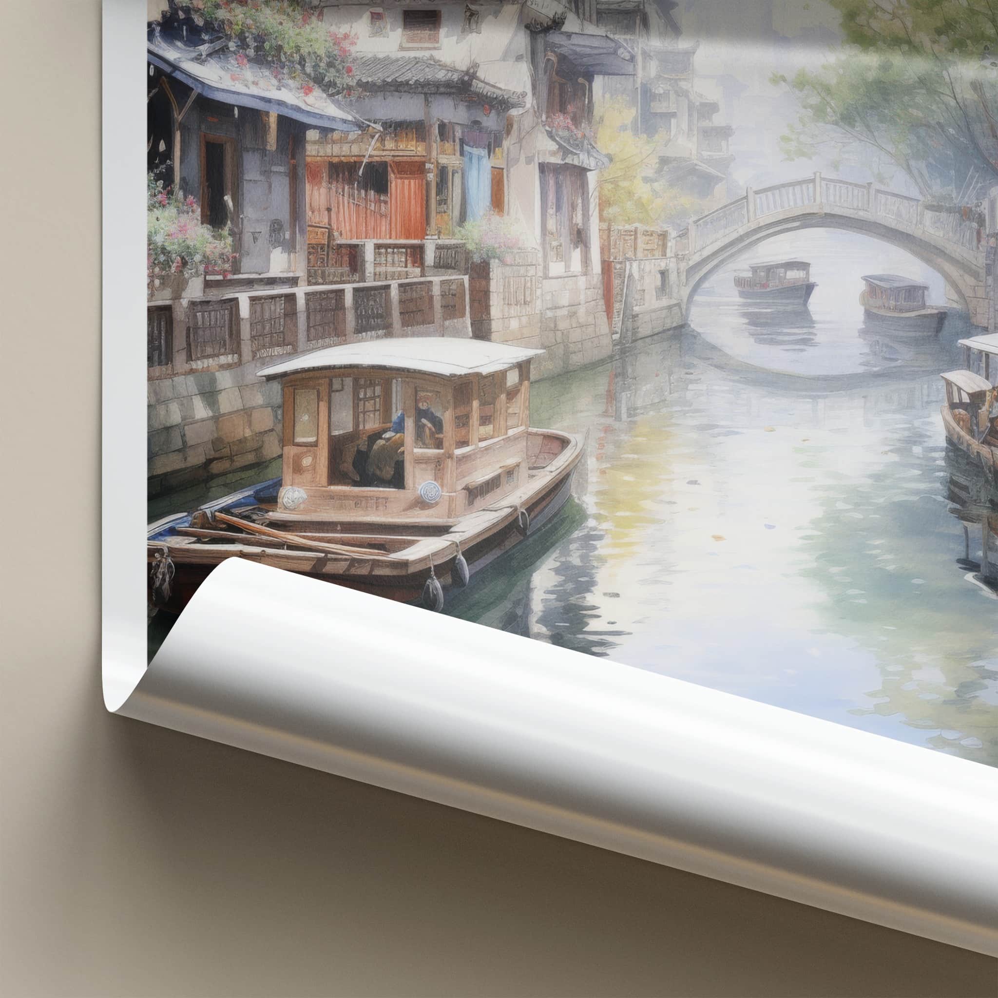 Jiading Poster - China Travel Art - Boats Stone Bridge Home Decor