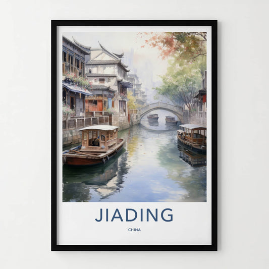 Jiading Poster - China Travel Art - Boats Stone Bridge Home Decor