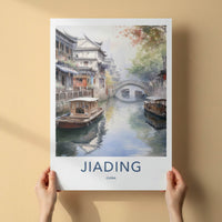 Jiading Poster - China Travel Art - Boats Stone Bridge Home Decor