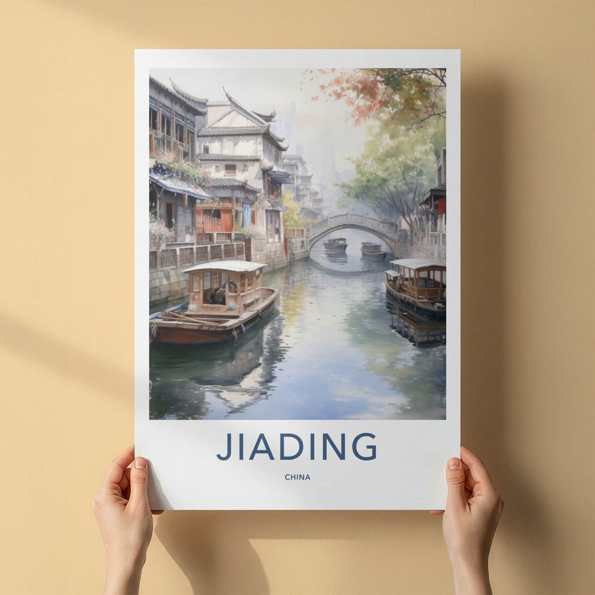 Jiading Poster - China Travel Art - Boats Stone Bridge Home Decor