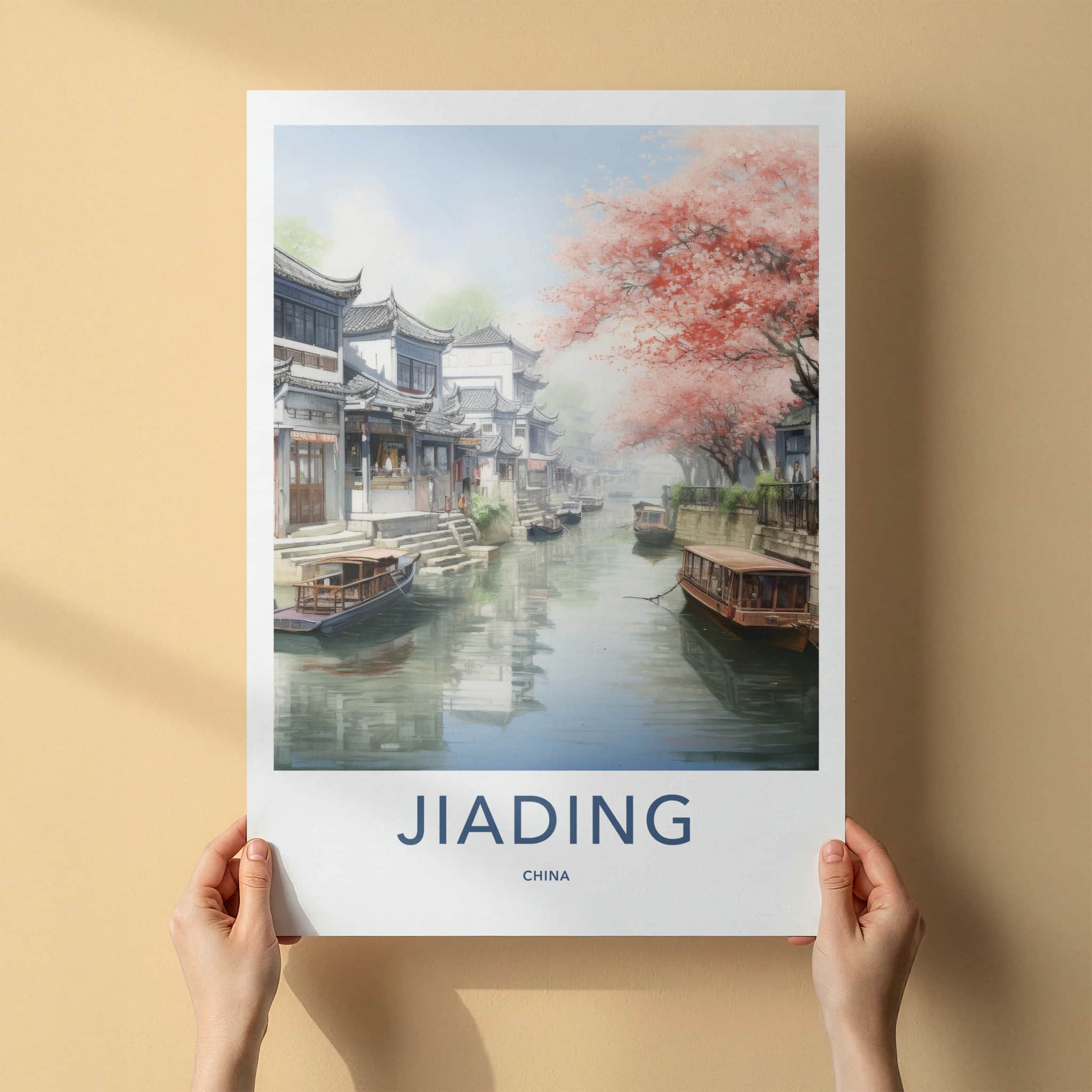 Jiading Poster - China Travel Art - Cherry Blossom Canal Home Decor
