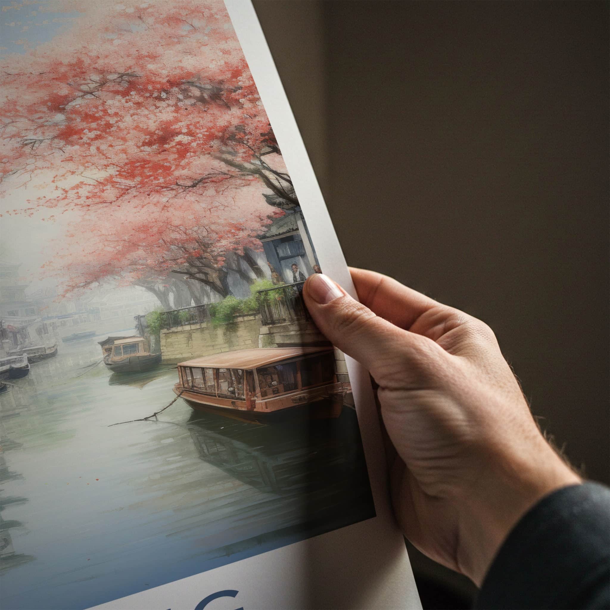 Jiading Poster - China Travel Art - Cherry Blossom Canal Home Decor