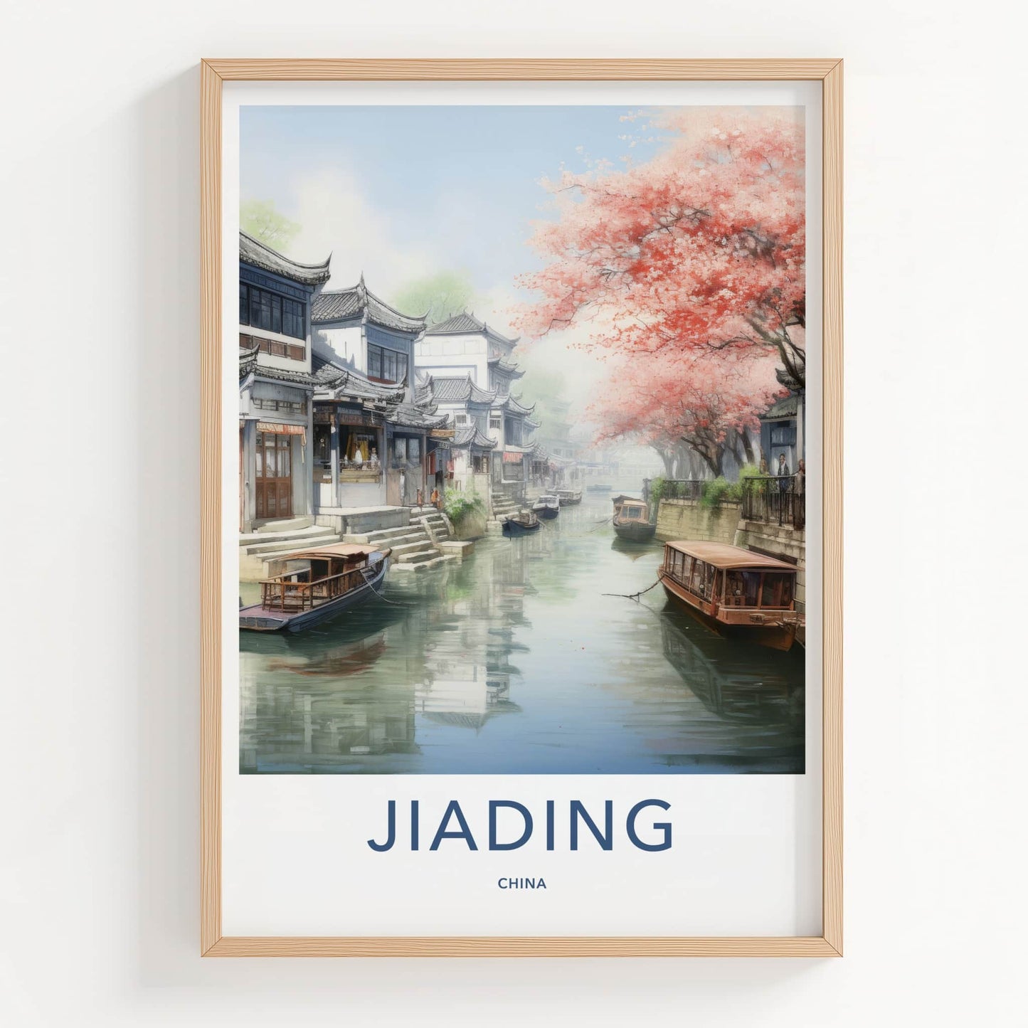 Jiading Poster - China Travel Art - Cherry Blossom Canal Home Decor