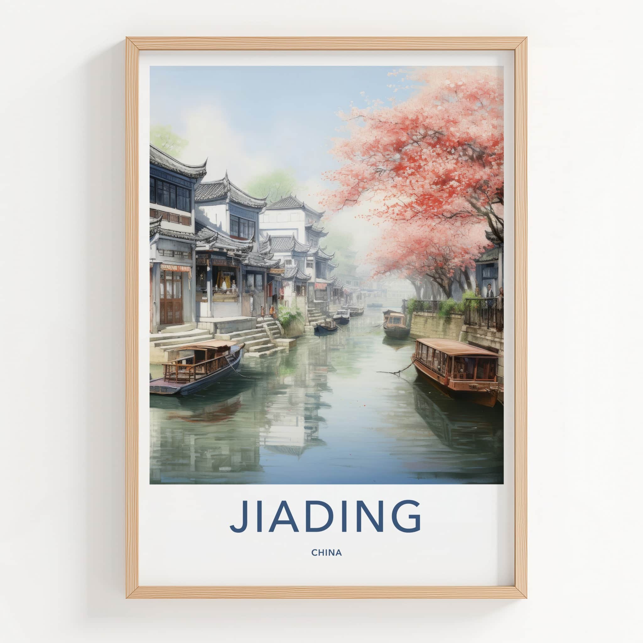 Jiading Poster - China Travel Art - Cherry Blossom Canal Home Decor