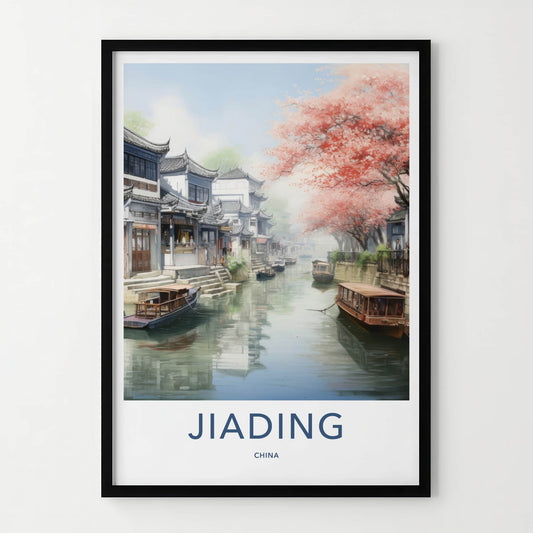 Jiading Poster - China Travel Art - Cherry Blossom Canal Home Decor