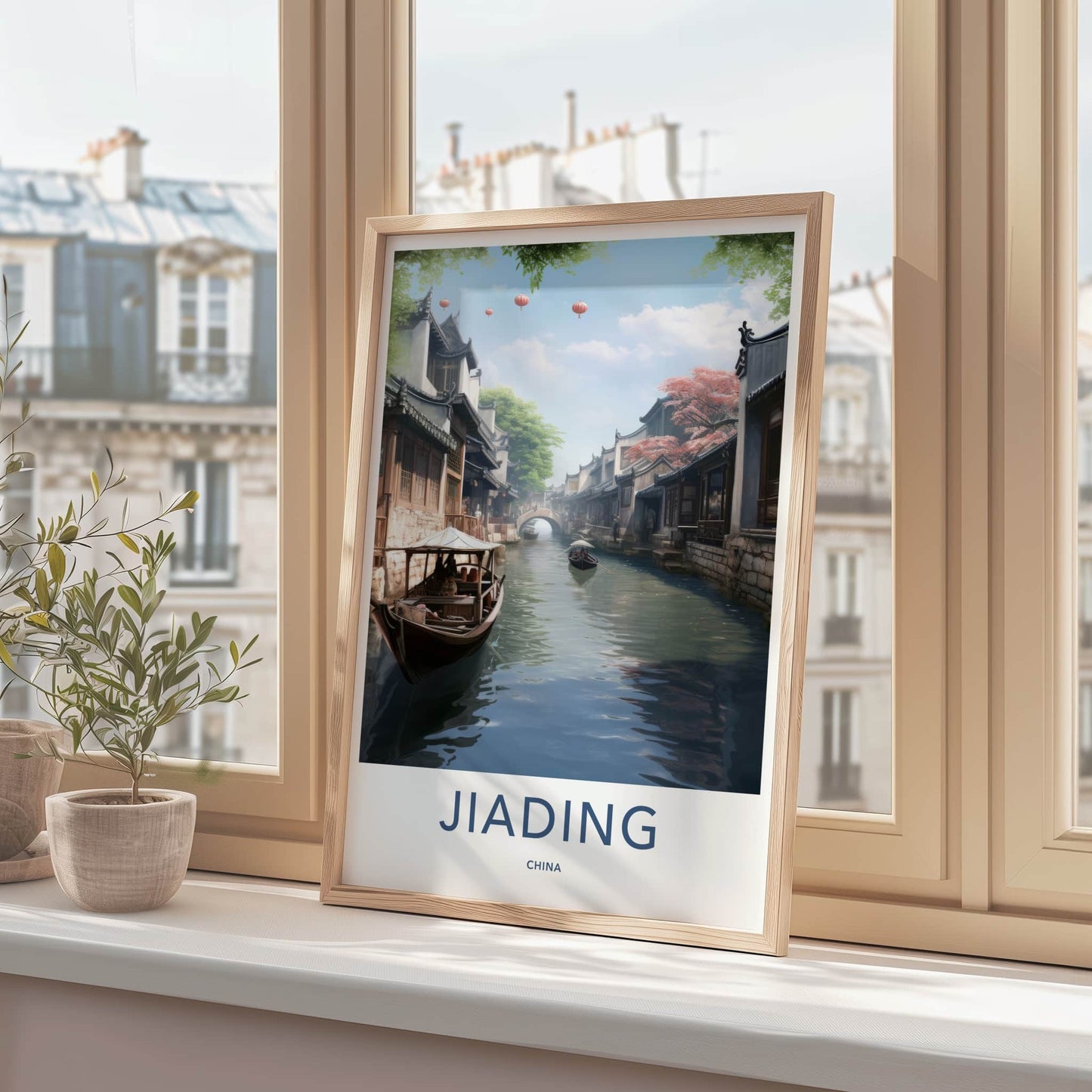 Jiading Poster - China Travel Art - Stone Bridge Boats Wall Decor