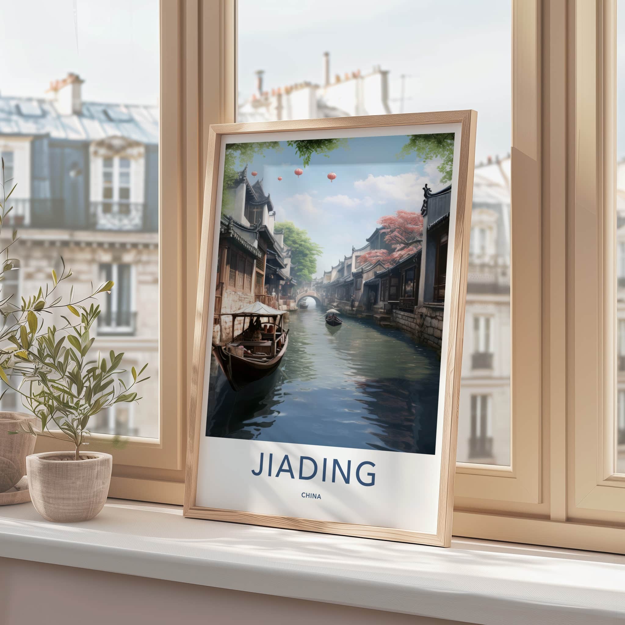 Jiading Poster - China Travel Art - Stone Bridge Boats Wall Decor
