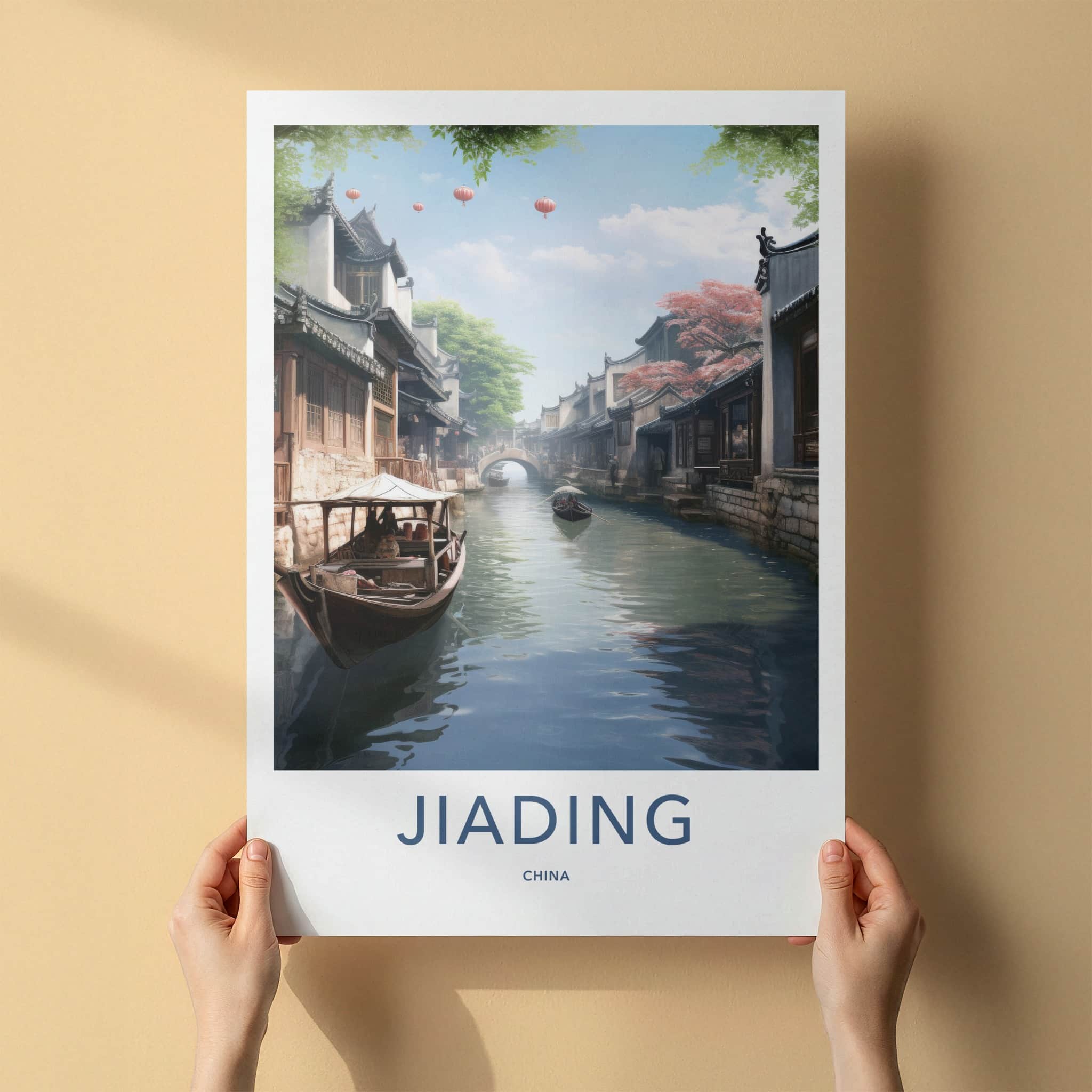 Jiading Poster - China Travel Art - Stone Bridge Boats Wall Decor