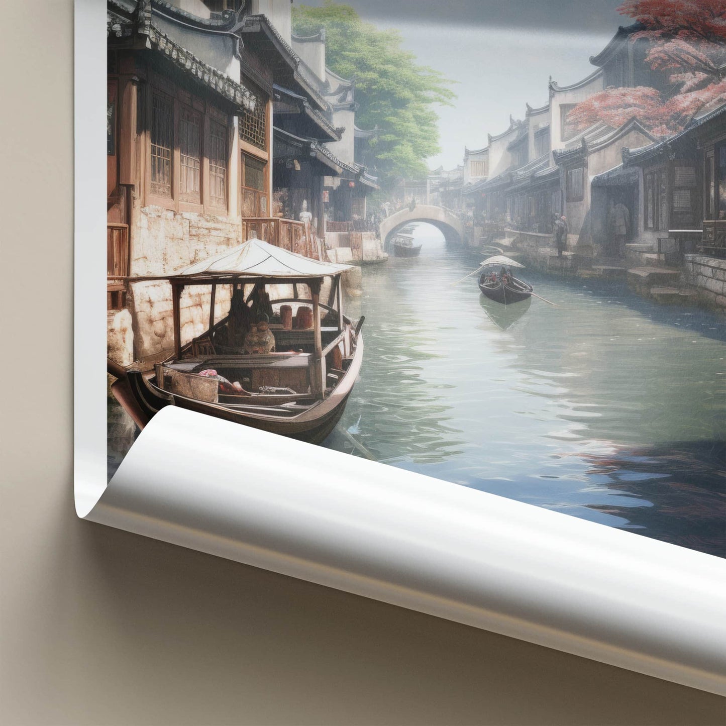Jiading Poster - China Travel Art - Stone Bridge Boats Wall Decor